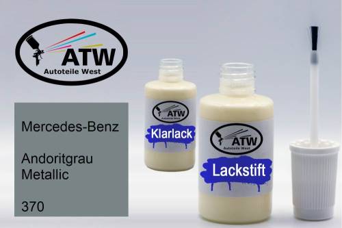 Mercedes-Benz, Andoritgrau Metallic, 370: 20ml Lackstift + 20ml Klarlack - Set, von ATW Autoteile West.